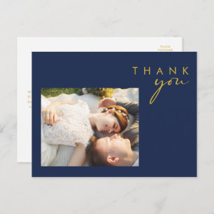 Modern Navy Blue   Gold Script Foto bedankt Briefkaart