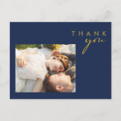 Modern Navy Blue | Gold Script Foto bedankt Briefkaart (Voorkant)