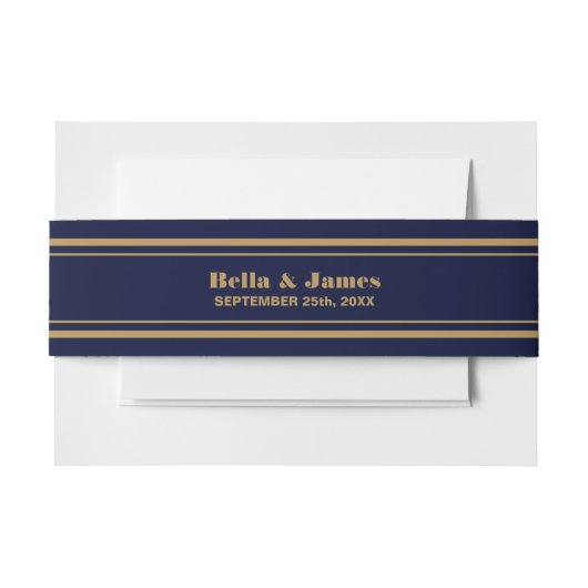 Modern Navy Blue Gold Wedding Invitation Uitnodigingen Wikkel (Voorkant Voorbeeld)