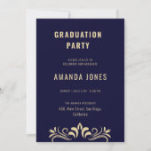 Modern Navy Blue Graduation Party Uitnodiging (Achterkant)