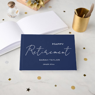 Modern Navy Blue Happy Retirement Personalized Gastenboek
