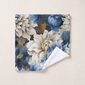 Modern Navy Blue Ivory Gold Floral Bath Towel (Gant de toilette)