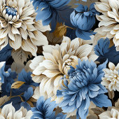 Modern Navy Blue Ivory Gold Floral Bath Towel