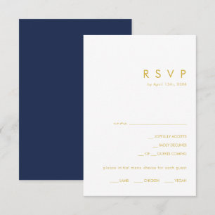 Modern Navy Blue   Keuze uit Gold Menu RSVP-kaart