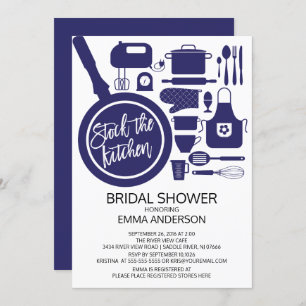 Modern Navy Blue Kitchen Bridal Shower Kaart
