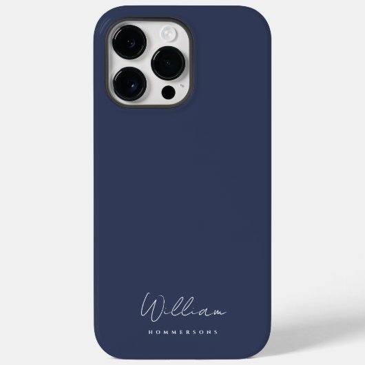 Modern Navy Blue Monogram Naam Script Case-Mate iPhone Case (Achterkant)