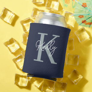 Modern Navy Blue Monogram script Blikjeskoeler