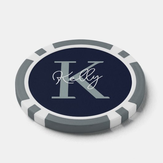 Modern Navy Blue Monogram script Poker Chips (Enkel)
