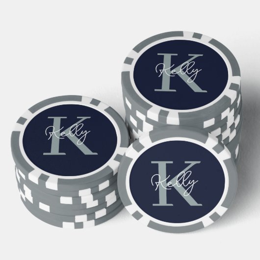 Modern Navy Blue Monogram script Poker Chips (Opstapeling)