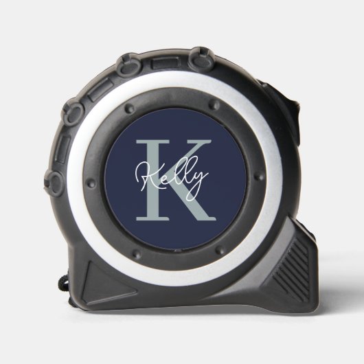 Modern Navy Blue Monogram script Rolmaat (Voorkant)