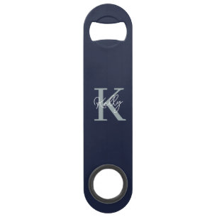 Modern Navy Blue Monogram script Speed Flessenopener