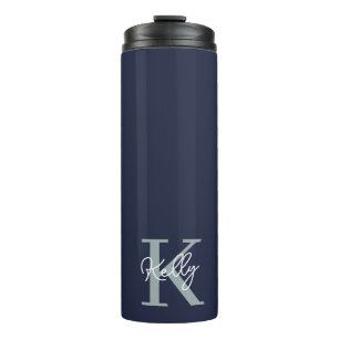 Modern Navy Blue Monogram script Thermosbeker