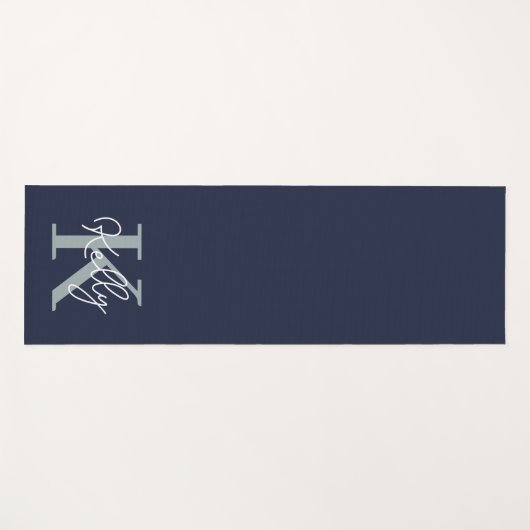 Modern Navy Blue Monogram script Yogamat (Voorkant (horizontaal))