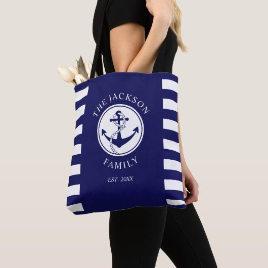 Modern Navy Blue Nautical Anchor Draagtas (Dichtbij)