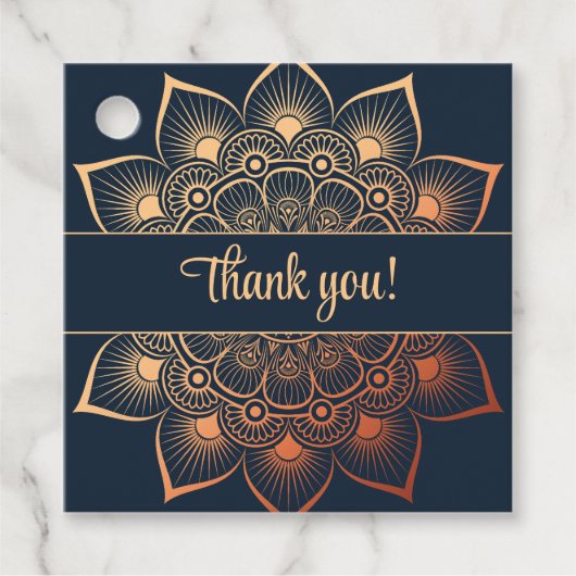 Modern Navy Blue Peach Mandala Product Label (Voorkant)
