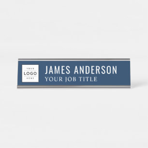 Modern Navy Blue Personalized Business Logo Bureau Naambordje