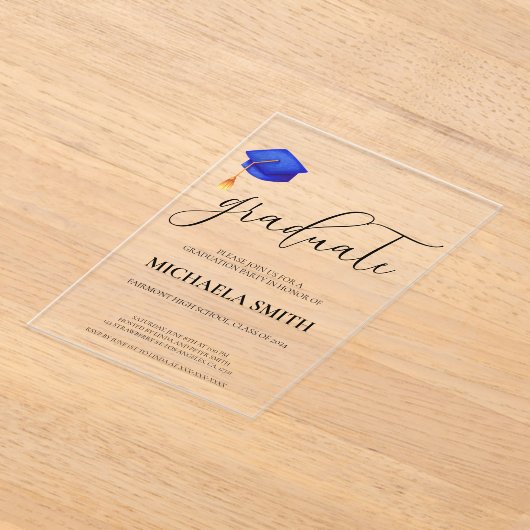 Modern Navy Blue Pet High School afstudeerfeest Acryl Uitnodigingen (Laagn)