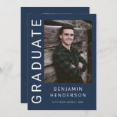 Modern Navy Blue Photo Boy Afstuderen Aankondiging (Voorkant / Achterkant)