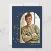 Modern Navy Blue Photo Graduation Party Kaart (Voorkant)