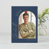 Modern Navy Blue Photo Graduation Party Kaart (Staand voorkant)