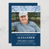 Modern Navy Blue Photo Man 98ste verjaardag Kaart (Voorkant / Achterkant)