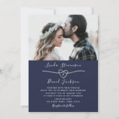 Modern Navy Blue Photo Wedding Kaart (Voorkant)