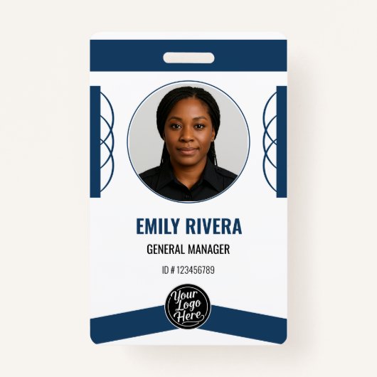 Modern Navy Blue Professional Staff ID Badge (Devant)
