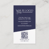 Modern Navy Blue Professionele QR Code Foto Logo Visitekaartje (Achterkant)