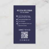 Modern Navy Blue Professionele QR Code Foto Logo Visitekaartje (Achterkant)