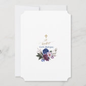 Modern Navy Blue Purple Flowers Boy Mi Bautizo Kaart (Achterkant)