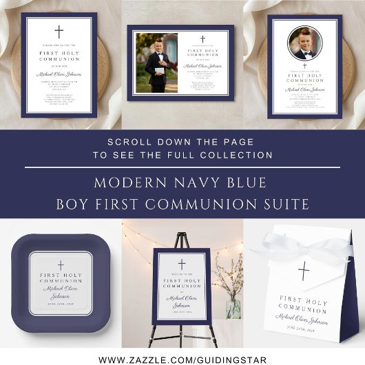 Modern Navy Blue Religious Boy First Communion Servet