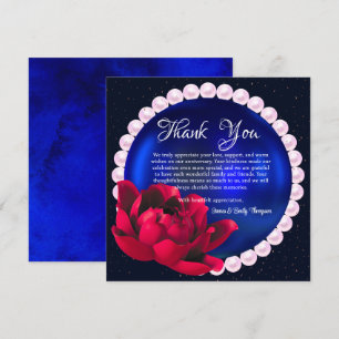Modern Navy-Blue Roos Pearl Wedding Jubileum Bedankkaart
