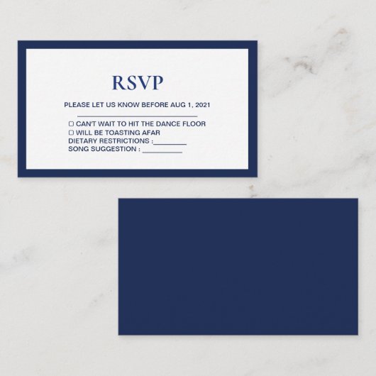Modern Navy-Blue Royal Wedding Rsvp Card Informatiekaartje (Voorkant / Achterkant)