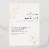Modern Navy Blue Script Botanical Wedding Gold Folie Uitnodiging (Voorkant)