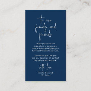 Modern Navy Blue Script, bruiloft Dank je Informatiekaartje