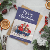 Modern Navy Blue Script Kerstfoto Feestdagenkaart
