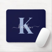 Modern Navy Blue Script Monogram Muismat (Met muis)