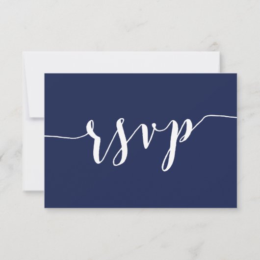 Modern Navy Blue Script Wedding RSVP Card Kaartje (Achterkant)