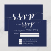 Modern Navy Blue Script Wedding RSVP Card Kaartje (Voorkant / Achterkant)