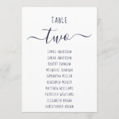 Modern  Navy Blue Script White Seating Chart Card (Achterkant)