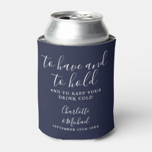 Modern Navy Blue Signature Script bruiloft Blikjeskoeler
