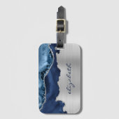 Modern Navy Blue Silver Agate Metallic Bagagelabel (Voorkant (verticaal))