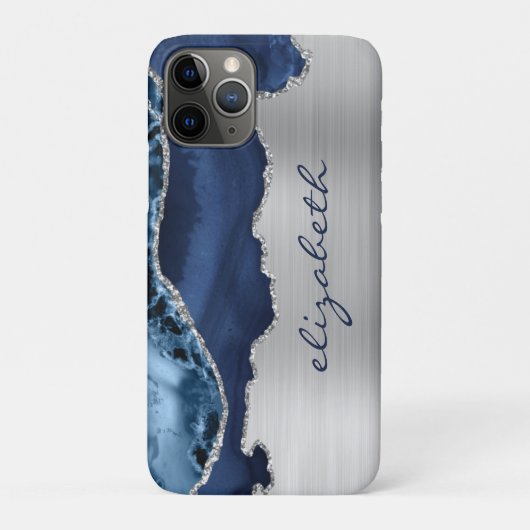 Modern Navy Blue Silver Agate Metallic Case-Mate iPhone Case (Achterkant)