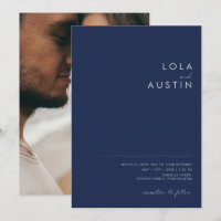 Modern Navy Blue Silver Casual Photo Wedding