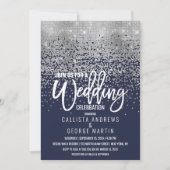 Modern Navy Blue Silver Glitter Confetti bruiloft Kaart (Voorkant)