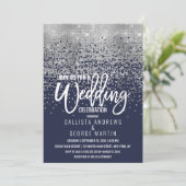 Modern Navy Blue Silver Glitter Confetti bruiloft Kaart (Staand voorkant)