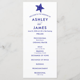 Modern Navy Blue Starfish bruiloft ceremonie progr Programma