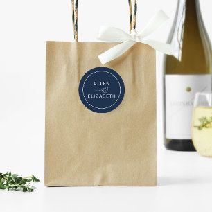 Modern Navy Blue Stylish Wedding Envelope Seal Ronde Sticker