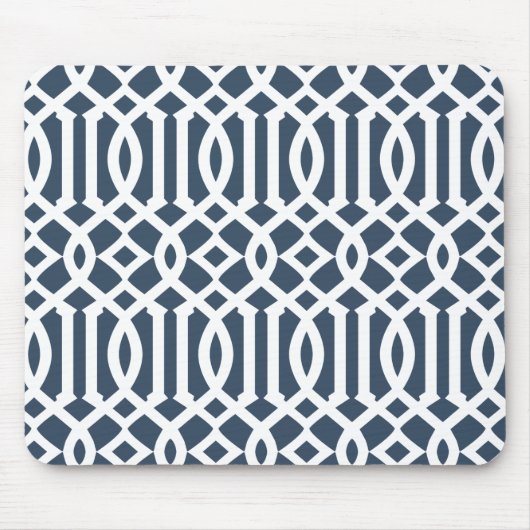 Modern Navy Blue Trellis Pattern Muismat (Voorkant)