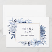 Modern Navy Blue Waterverf Floral Dank u kaart (Voorkant / Achterkant)